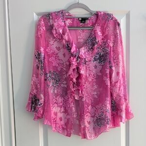 Carole Little Pink Floral Ruffle Blouse